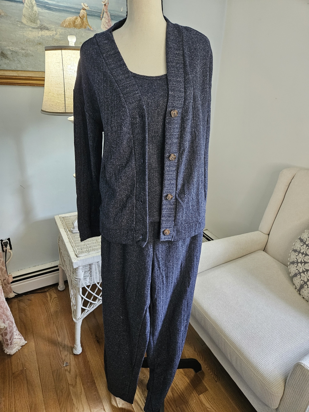 3-Piece Women's Knit Pajama Set in Deep Navy P49 &50
